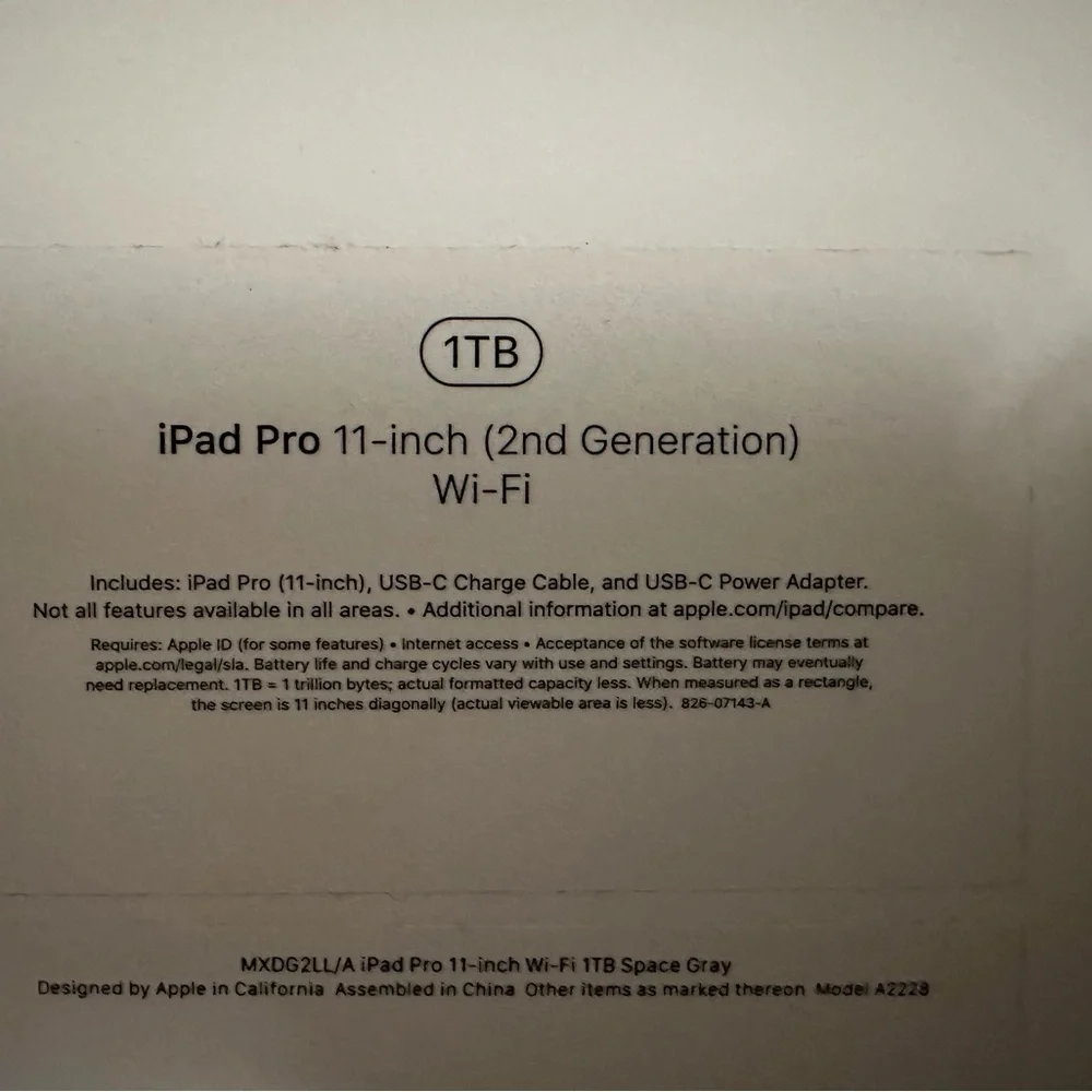 COPY - iPad Pro 11” 2nd gen, 1TB Open Box